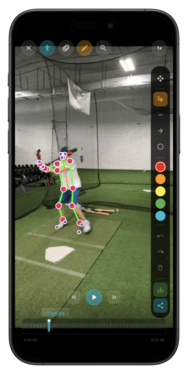 AI pose tracking skeleton overlay in the Mind & Muscle app