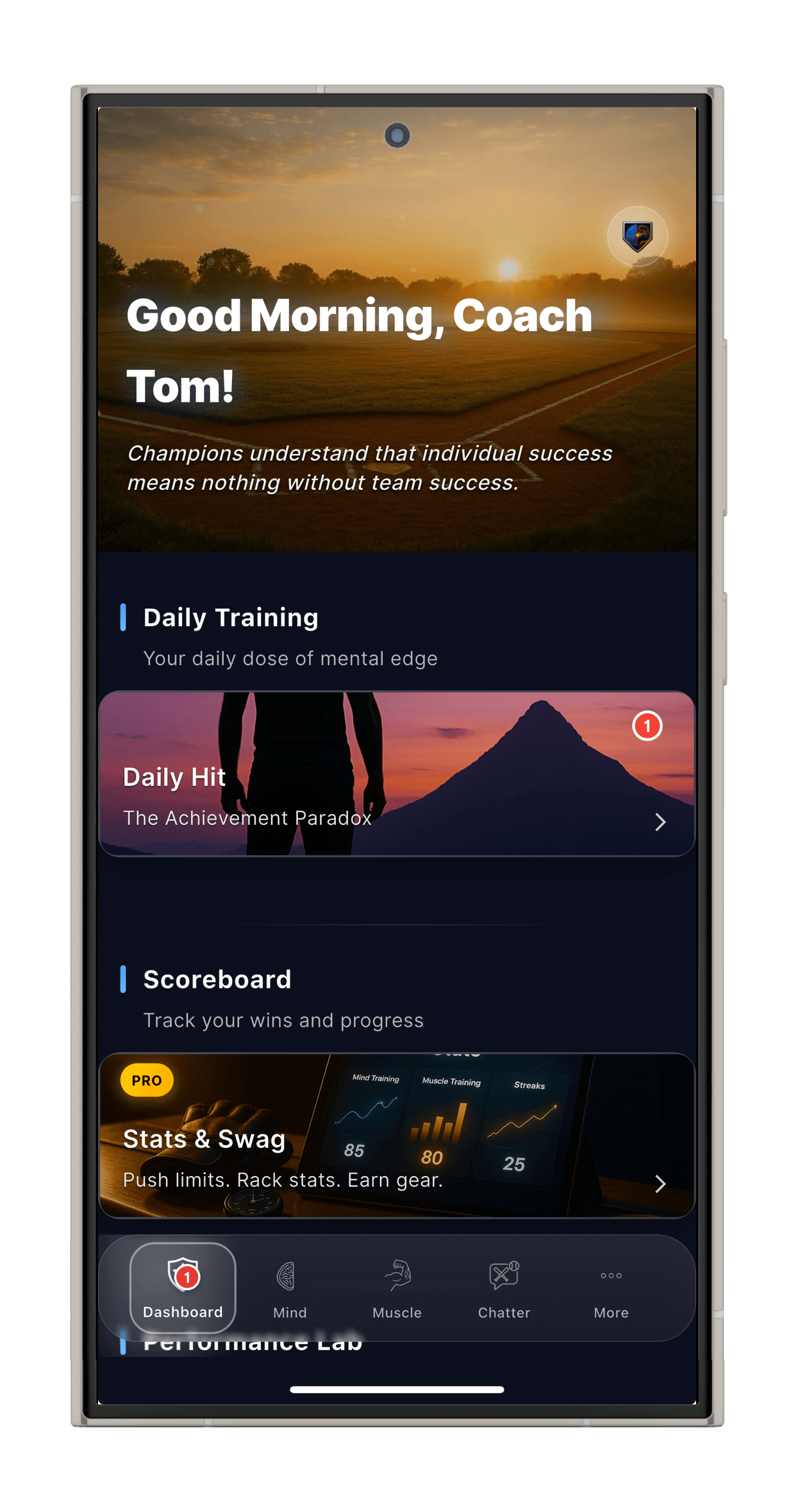 Mind & Muscle App - Android Dashboard